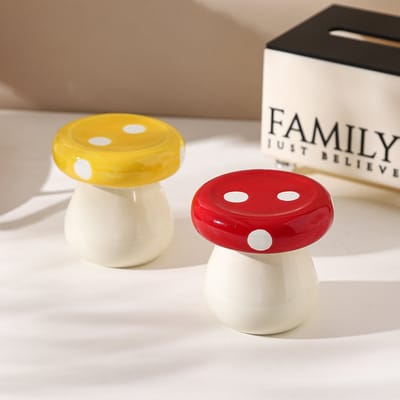 Luxe Tandenstokerhouder Keramiek - Paddenstoel Design met Deksel - Decoratieve Opbergpot voor Wattenstaafjes - Rood