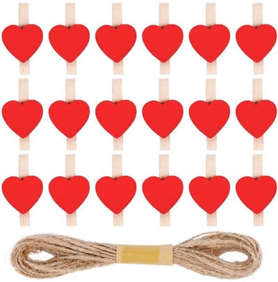 Dailygoods - Houten Wasknijpers - Mini Hart Clips - Schattige Decoratie - Rood - Herbruikbaar - Doe-het-zelf Ambachten - Bruiloft Feest