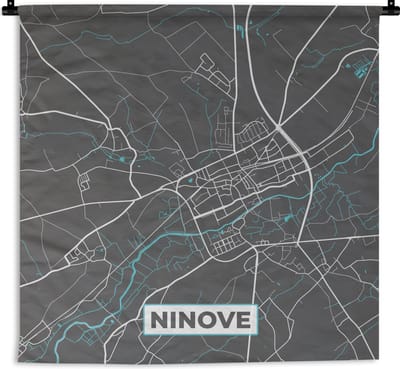 Wandkleed - Wanddoek - België – Ninove – Stadskaart – Kaart – Blauw – Plattegrond - 180x180 cm - Wandtapijt