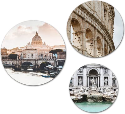 Forex Muurcirkel Set -  Set Rome - Set van 3 Wandcirkels met Ophangsystemen - 20x25x30