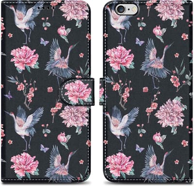 Cadorabo Hoesje geschikt voor Apple iPhone 6 / 6S - Design Kraan & Bloemen No. 9 - Beschermhoes Case Cover met magnetische sluiting, standaardfunctie en kaartvakje
