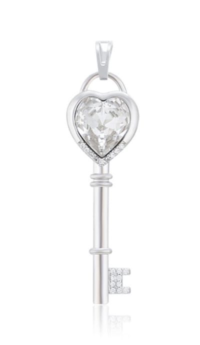 Luxe Premium Ketting inclusief luxe Premium Hanger in sleutelvorm - Zirkonia kleur Wit - Vrouwen Cadeautjes - Bedel - Platinum plated - Cadeau- babyshower - bridalshower - wedding - gift - verjaardag - moederdag - valentijn - luxe geschenkverpakking