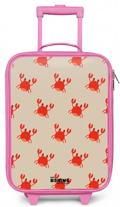 NoBoringSuitcases.com® - Kinderkoffer roze - Kindertrolley meisje - Krabbenkwestie - Koffer kind lichtgewicht - Reiskoffer trolley voor kinderen - Koffertje met lichtgevende wieltjes - Rolkoffer