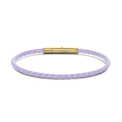 CO88 Collection 8CB-90916 Stalen Armband - Dames - Leer - Gevlochten - 18.5 cm - Lila - 3 mm - Goudkleurig