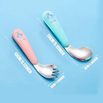 Kinderbestekset van 4 Stuks Roestvrij Staal met Dierenmotief voor Zelfstandig Eten