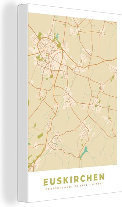 Canvas Schilderij Plattegrond - Euskirchen - Kaart - Stadskaart - Vintage - 20x30 cm - Wanddecoratie