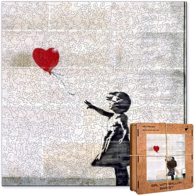 Houten Puzzel Meisje - Kunst Puzzel - Ontspanning Thuis - Unieke Vormen - 40 x 40 cm - Wit Zwart Rood