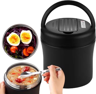 Voedselcontainer Thermisch - Geïsoleerde Lunchbox - Warme Maaltijden Meenemen - Lekvrij Roestvrij Staal - 12 Liter - Zwart