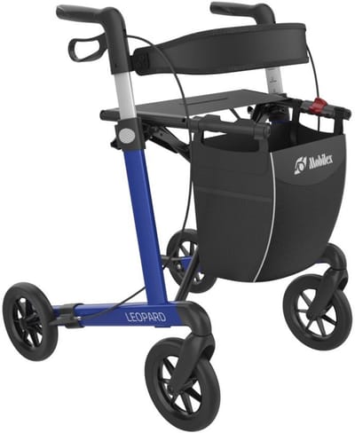 Mobilex Leopard - Lichtgewicht rollator - Comfort banden - Zithoogte 62 cm - Opvouwbaar - Inclusief tas, rugband en stokhouder - Blauw