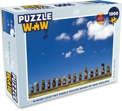 Puzzel Blauwe lucht met enkele wolken boven de Moai beelden - Legpuzzel - Puzzel 1000 stukjes volwassenen