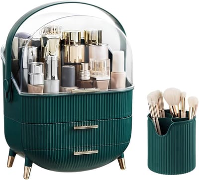 Multifunctionele Make-up Tas, Stofdichte Cosmetica Opbergdoos, Organizer voor Huidverzorging en Sieraden, Ideaal voor Slaapkamer en Badkamer, Donkergroen