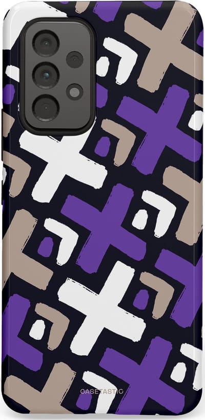 Casetastic hoesje geschikt voor Samsung Galaxy A53 (2022) 5G - Dubbellaagse bescherming - Fresh Paars Witte X's - Fashion Case - Donkerblauw Zilver Lavendel Wit