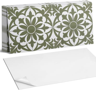 Coloray Plaktegels - Bloemenpatroon met bladeren Zelfklevende Wandtegels - 40 cm x 20 cm - Groente Plaktegels - 10 stuks - Rechthoek PVC Tegels - Plaktegels Badkamer - Vloertegels Zelfklevend - Vinyl Tegels Zelfklevend - Portugese Tegels