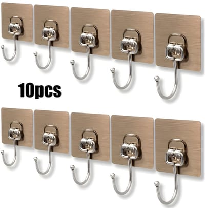 PolkaHome® 10 stuks Zelfklevende Haakjes Extra Sterk - Haken, Handdoek, Theedoek Badkamer Keuken - Plafondhaken Zonder Boren, Keukenhaken, Kledinghaken, Plastic Haken, Waterdicht & Verwijderbaar - Klevende Haak, Plakhaakjes, Klevende Spijker (brons)