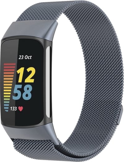 Milanees bandje - geschikt voor Fitbit Charge 5 / Charge 6 - antraciet