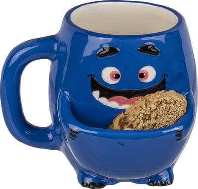 Coffee mug, coffee mug, tea cup with cookie compartment, cookie cup, cookie cup, cookie cup, cookie cuddlers handle cup with cookie board (monster blue)