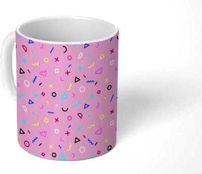 Mok - Koffiemok - Design - Patronen - Roze - Jaren 80 - Mokken - 350 ML - Beker - Koffiemokken - Theemok