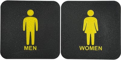 Toilet bordjes 2x | Man en Vrouw | 10 cm vierkant 2 mm dik| Zwart Goud | Bio plastic