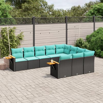 vidaXL - 10-delige - Loungeset - met - kussens - poly - rattan - zwart