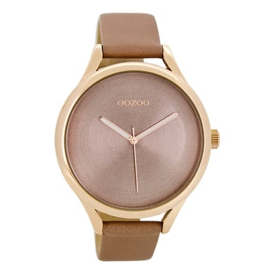 OOZOO Timepieces - Rosé goudkleurige horloge met zacht roze leren band - C8632
