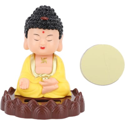 Statue de Bouddha qui hoche la tête à énergie solaire, vive, à économie d'énergie, figurine de moine qui hoche la tête automatiquement pour la chance. jaune
