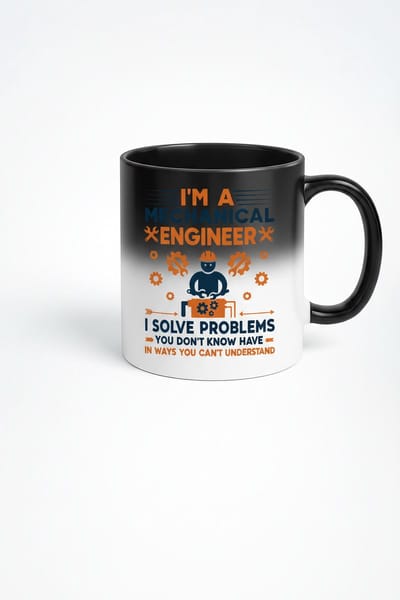 “I’m a Mechanical Engineer – Ik Los Problemen Op” Black Magic Mok – 330ml Warmtegevoelige Koffiemok – Grappige Ingenieur Cadeau Mok – Perfect voor Werk & Kantoor