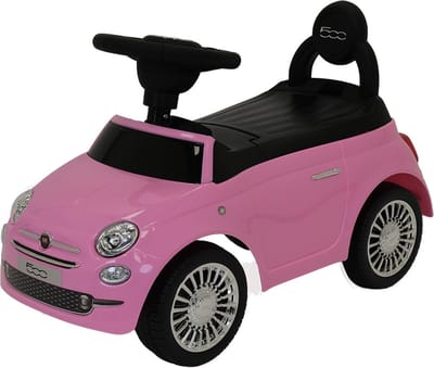 Bandits & Angels Loopauto Fiat 500 Retro Roze vanaf 1 jaar voor Meisjes - Roze Loop Auto voor Kinderen - met Claxon - voor Binnen en Buiten