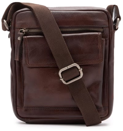 Manfield - Bruine leren unisex schoudertas