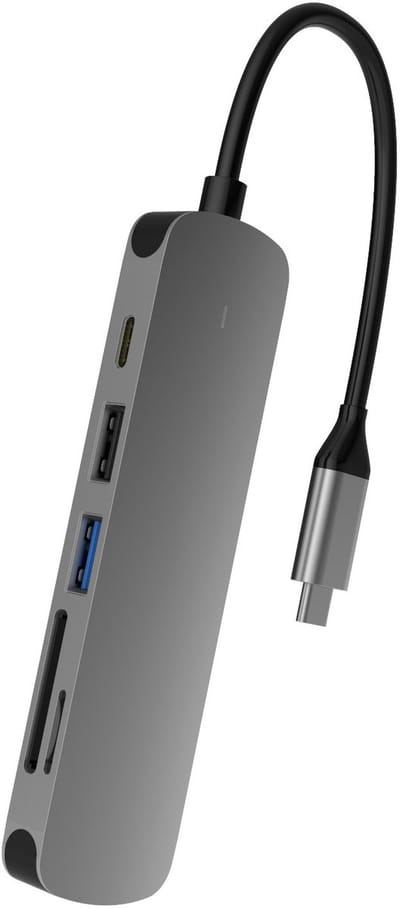 carmdering - 6-in-1 USB-C HUB Adapter – 4K HDMI, USB 3.0/2.0, SD/Micro SD Kaartlezer & PD 60W Snelladen – Compacte Multifunctionele Hub voor Laptops, Tablets en Smartphones