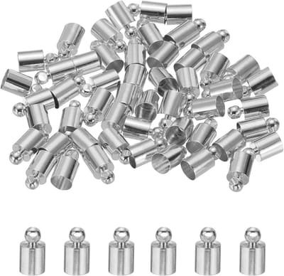50-pack kwastje koord eindkappen, 5 mm ID koperen lijm in lederen vat voor sieraden maken, Kumihimo eindpunten, koordklemmen en DIY hangers in licht zilver