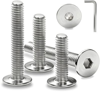 M6 x 45 mm RVS A2 V2A Platte Hoofdschroeven - 15 Stuks Volledige Draad voor Meubelconstructie en Huishoudelijk Gebruik