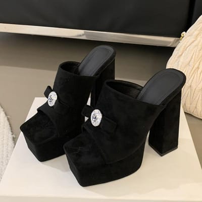 Liyke Sandales d'été noires à plateforme épaisse pour femmes, sexy, pour soirée, strip-teaseuse, talons hauts épais, pantoufles femme, boucle en métal, sandales de créateur 35 noir