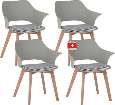 Albatros eetkamerstoelen set van 4 Aalborg, Groen - poten van massief beukenhout, Scandinavisch retro design, comfortabele kuipstoel - elegante keukenstoel, eetkamerstoel voor eettafel