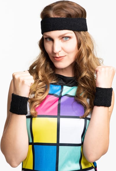 Partychimp voordeelverpakking 6 pack Set Hoofdband Polsbandjes voor bij Carnavalskleding Dames Carnaval Accessoires Foute Party - Zwart - Polyester - 6 pack