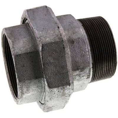 Rp 2 1/2'' x R 2 1/2'' F/M Verzinkt Gietijzeren Borstnippel 3-delig met Vlakke afdichting 25 Bar - FL2S-FM-IZ-212R-T