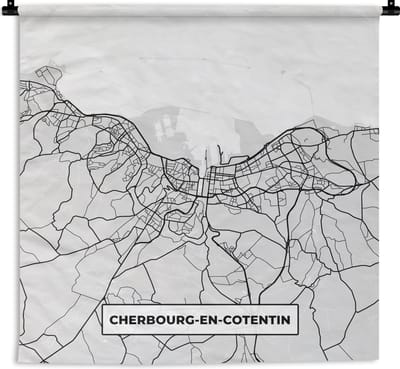 Wandkleed - Wanddoek - Kaart - Stadskaart - Frankrijk - Cherbourg-en-Cotentin - Plattegrond - 180x180 cm - Wandtapijt