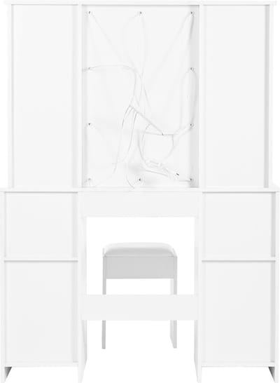 Grote Schminktafel, Make-up Tafel met Verstelbare LED-Verlichting, inclusief Spiegel en Schminktafel Kruk, 3 Lades en 2 Deuren, Slaapkamer Wit, Afmetingen: H151 cm × B110 cm × D40 cm