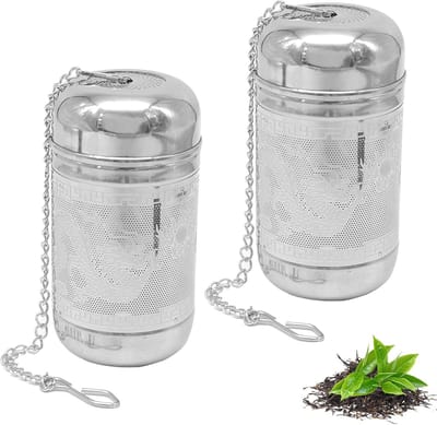 Fijne theefilter met ketting voor losse thee en kruiden, herbruikbaar en ideaal voor kopjes, theepotten en infusies, set van 2