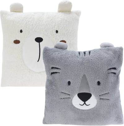 Excellent Houseware Dieren sierkussen - kinderkamer - grijs / wit - 43 cm - polyester - met oren