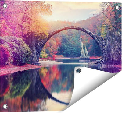 Gards Tuinposter Rakotz Brug in Duitsland in de Herfst - 50x40 cm - Tuindoek - Tuindecoratie - Wanddecoratie buiten - Tuinschilderij