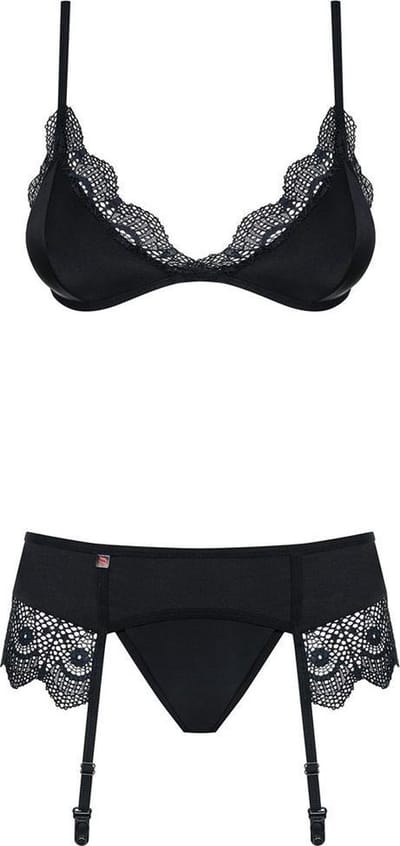 Obsessive Jarretel Lingerie Set - Erotische Lingerieset - Maat L/XL - Zwart