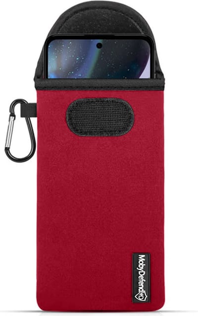 MobyDefend Hoesje - Geschikt voor Motorola Moto G22 - Neopreen Pouch Met Karabijnhaak - Insteek - Riemlus - Rood