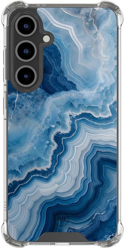 Shockproof hoesje geschikt voor Samsung Galaxy S25 FE - Skystone marble - Schokbestendig - Verhoogde randen - TPU case - Extra Sterke Back Cover - Marmer - Transparant, Blauw