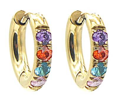 Dielay - Oorringen met Zirkonia - RVS - 12 mm - Goudkleurig en Multicolor