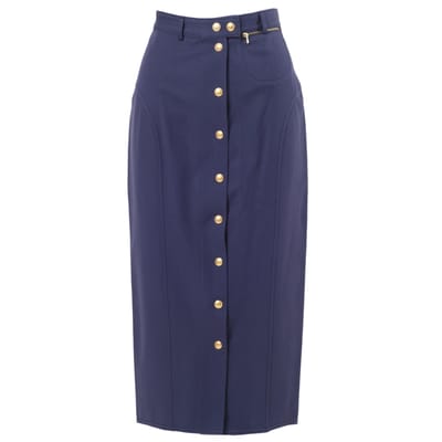 Blauwe rok van Gucci by Tom Ford met gouden knopen aan de voorkant - jaren 2000