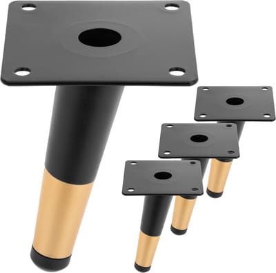 PrimeMatik - Set van 4 conisch gevormde meubelpoten met antislipbescherming 12cm zwart en goudkleurig