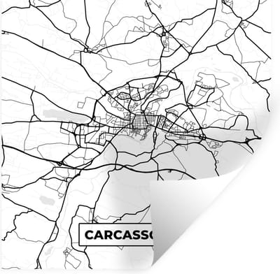 Muurstickers - Sticker Folie - Frankrijk - Kaart - Plattegrond - Carcassonne - Stadskaart - Zwart wit - 100x100 cm - Plakfolie - Muurstickers Kinderkamer - Zelfklevend Behang XXL - Zelfklevend behangpapier - Stickerfolie