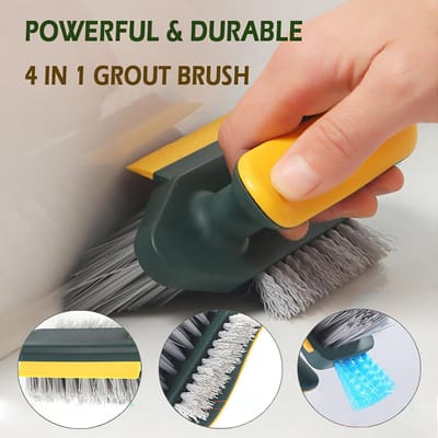 4-in-1 Voegenborstel met schraper, V-vormige voegenborstel voor tegelvloeren, voegborstel met stijve borstelharen voor douche, badkamer, hoeken, plinten, keuken, huishouden - Groen