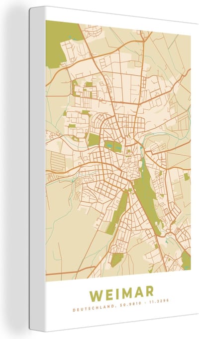 Canvas Schilderij Weimar - Stadskaart - Vintage - Plattegrond - Kaart - 20x30 cm - Wanddecoratie