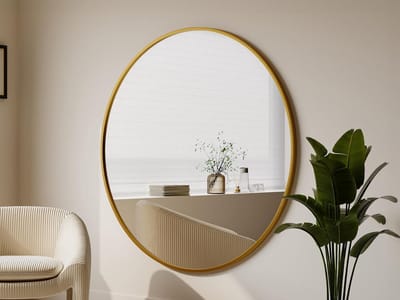 Vente-unique Grote ronde wandspiegel van metaal - D150 cm - Goudkleurig - RONDIA